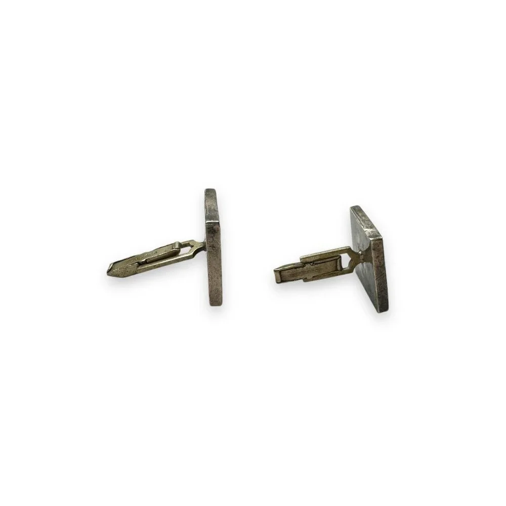 Vintage Mexican Sterling Silver Onyx Inlay Square Cufflinks Alpaca Toggle